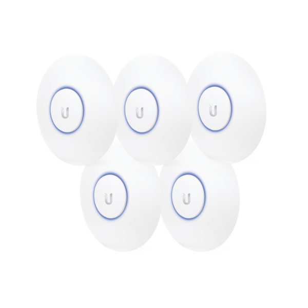 UAP-AC-LITE-5 Paquete de 5 Access Point UniFi UBIQUITI NETWORKS, doble banda 802.11ac, MIMO 2X2, soporta 100 clientes, hasta 867 Mbps, para interior, PoE 802.3af.
