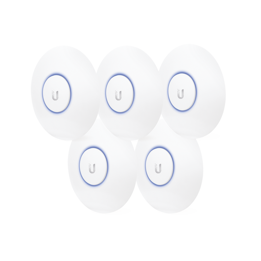 UAP-AC-LITE-5 Paquete de 5 Access Point UniFi UBIQUITI NETWORKS, doble banda 802.11ac, MIMO 2X2, soporta 100 clientes, hasta 867 Mbps, para interior, PoE 802.3af.