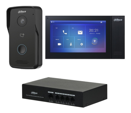 DAHUA KITKTP02 Kit de Videoportero IP Frente de Calle, Monitor y Switch POE